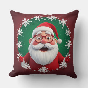 Fröhlicher Weihnachtsmann umgeben von Schneeflocke Kissen