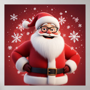 Fröhlicher Weihnachtsmann umgeben von Schneeflocke Poster