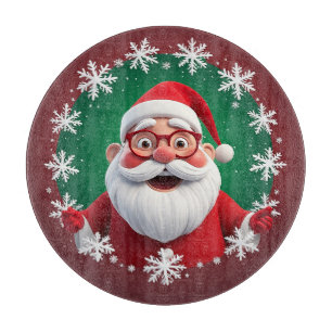 Fröhlicher Weihnachtsmann umgeben von Schneeflocke Schneidebrett