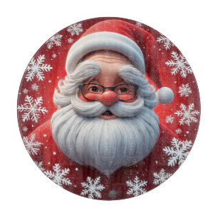 Fröhlicher Weihnachtsmann umgeben von Schneeflocke Schneidebrett