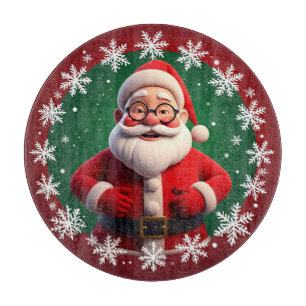 Fröhlicher Weihnachtsmann umgeben von Schneeflocke Schneidebrett