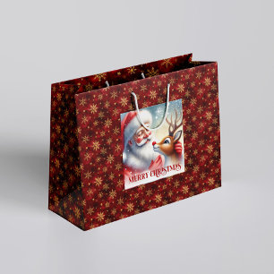 Fröhlicher Weihnachtsmann und Rudolph-Feiertags-Ca Große Geschenktüte