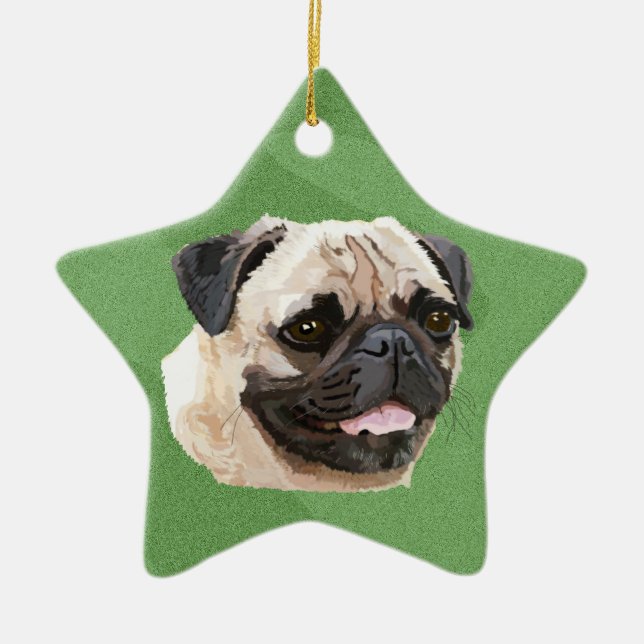 Fröhlicher WeihnachtsMops Keramikornament (Vorne)