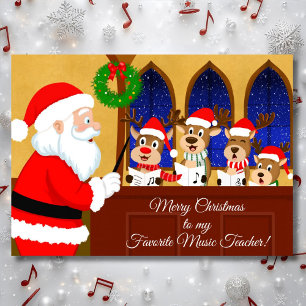 Fröhlicher Weihnachtsmusiklehrer Santa mit Rentier Karte