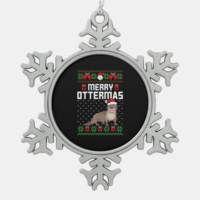 fröhlicher Weihnachtspulli Schneeflocken Zinn-Ornament (Vorderseite)