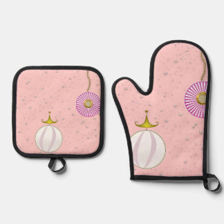 Fröhlicher Weihnachtsschmuck pink Ofenhandschuh & Topflappen-Set