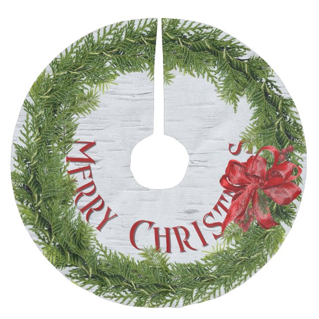 Fröhlicher Weihnachtsschrei mit Rotem Bow auf der  Polyester Weihnachtsbaumdecke (Vorderseite)