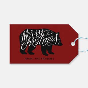 Fröhlicher Weihnachtstext in Bären Geschenkanhänger
