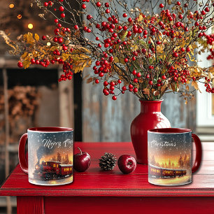 Fröhlicher Weihnachtszug Schneeflocken Helle Lich Tasse