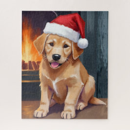 Fröhlicher Welpe | Hund mit Santa-Hut Weihnachten  Puzzle