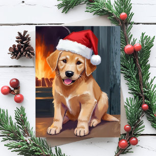 Fröhlicher Welpe   Hund mit Santa-Hut Weihnachts-W Feiertagskarte