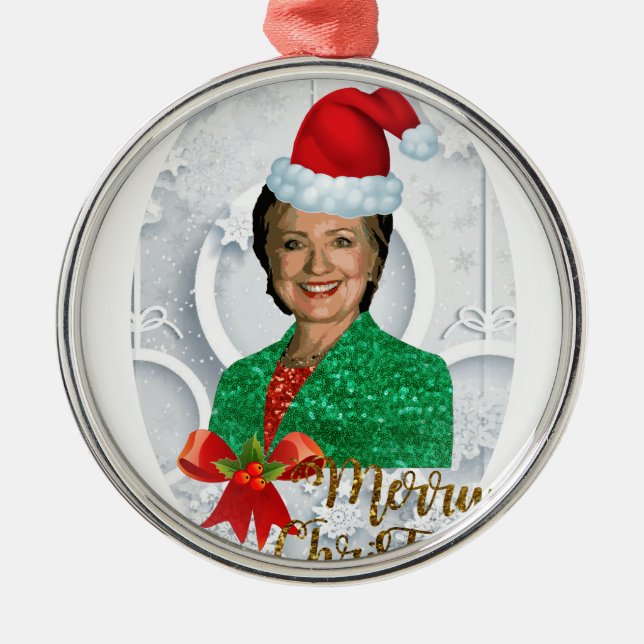 fröhlicher xmas Hillary clinton Silbernes Ornament (Vorne)