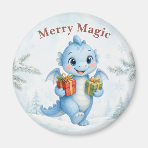 Fröhlicher Zauberblauer Baby-Drachen-Weihnachten Magnet