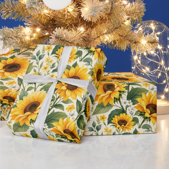 Fröhlicher zeitgenössischer Sonnenblumengarten Geschenkpapier (Feiertage)