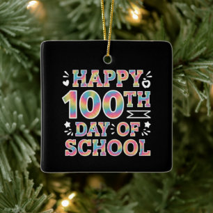 Fröhliches 100. Schultags-Tie-Dye-Regenbogen 100 T Keramikornament