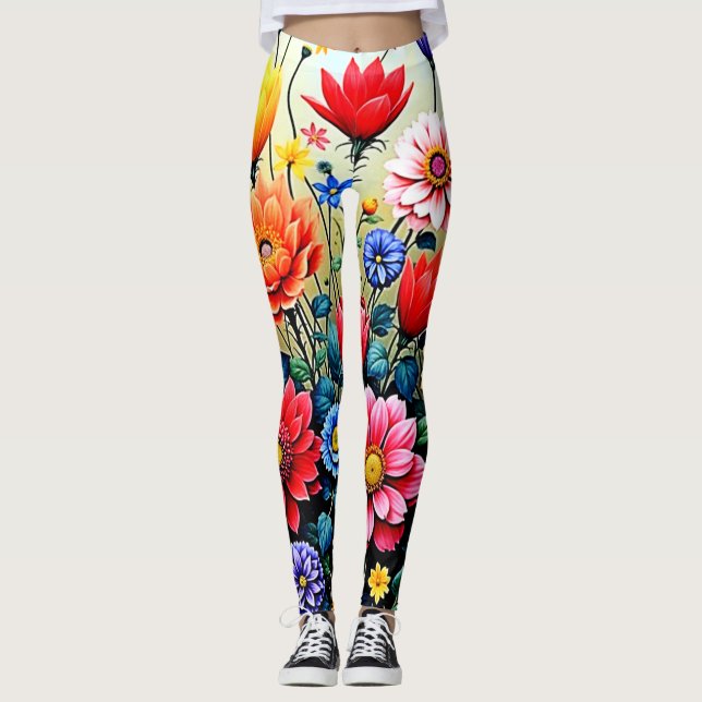 Fröhliches abstraktes Blumengartendesign Leggings (Vorderseite)
