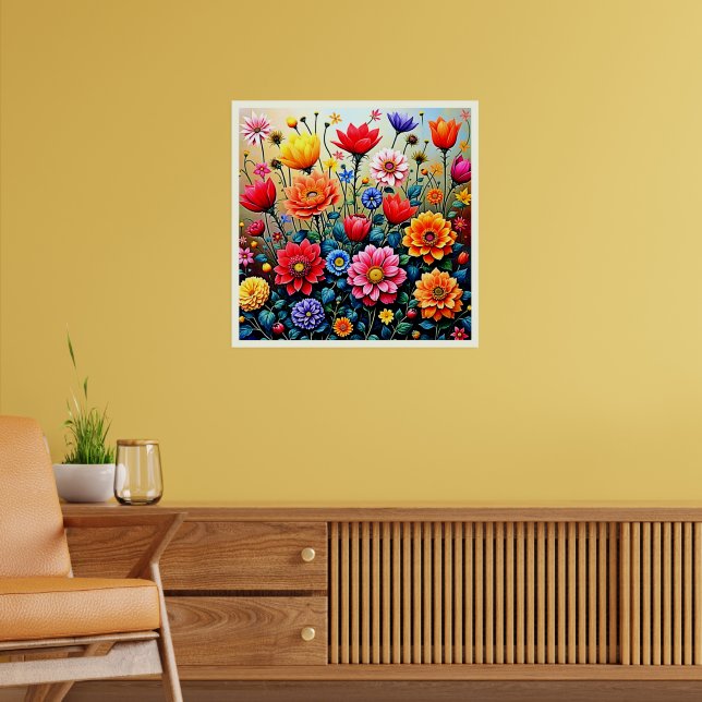 Fröhliches abstraktes Blumengartendesign Poster (Wohnzimmer 2)