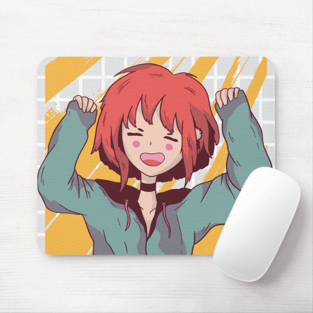Fröhliches Anime-Mädchen-Raster-Mauspad Mousepad (Mit Mouse)