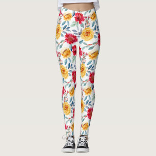 Fröhliches Aquarell-Blumenmuster in gelber Rose Leggings