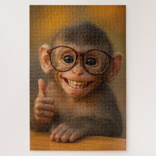 Fröhliches Baby-Affen-Puzzle mit lustigem Lächeln Puzzle
