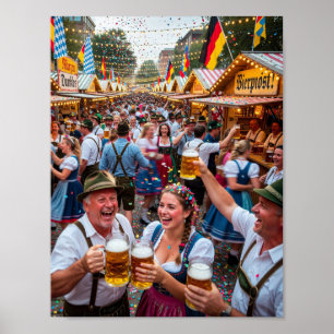 Fröhliches bayerisches Oktoberfest-Szene-Poster Poster