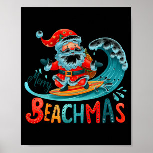 Fröhliches Beachmas Weihnachtsmann Surfen Retro De Poster
