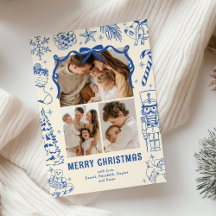 Fröhliches Blau-Doodle 3-Foto-Weihnachten