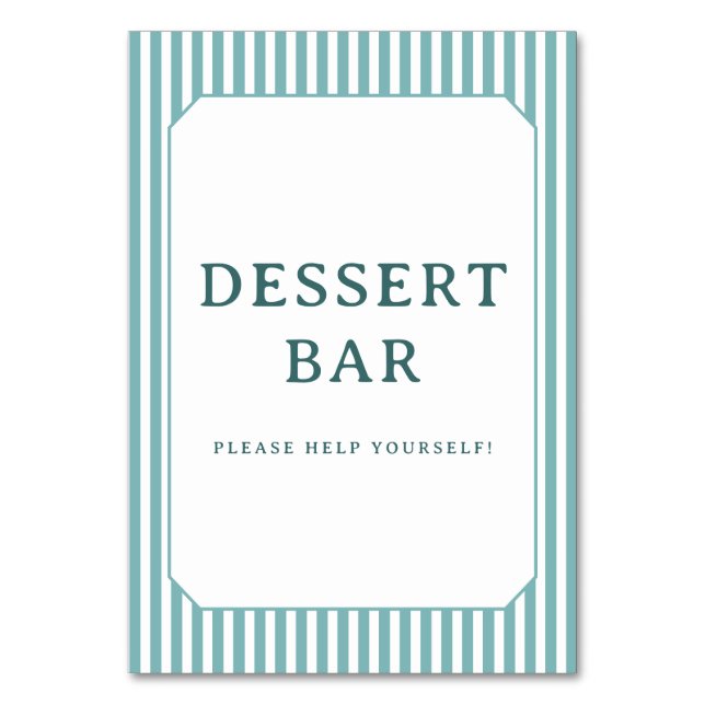 Fröhliches blau gestreiftes Dessertbar-Schild Tischnummer (Vorderseite)