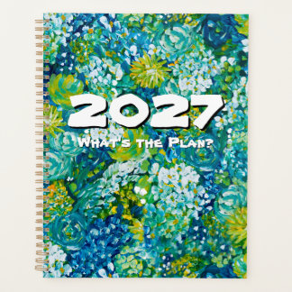 Fröhliches Blau & Grün Florales Anpassbares 2027 Planer