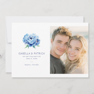 Fröhliches blaues Blumenfoto Save The Date