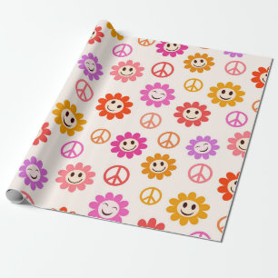 Fröhliches Blumenmuster mit Friedenszeichen  Geschenkpapier