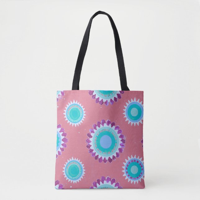 Fröhliches Blütenmuster – Farbige Blumen-Tasche (Vorderseite)