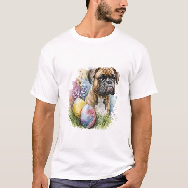 Fröhliches Boxer Dog Ostereier, glücklicher Osterb T-Shirt (Vorderseite)