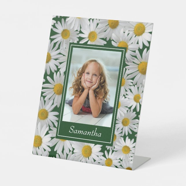 fröhliches "Bright Daisy Custom Foto" - Sockelschild (Vorderseite)