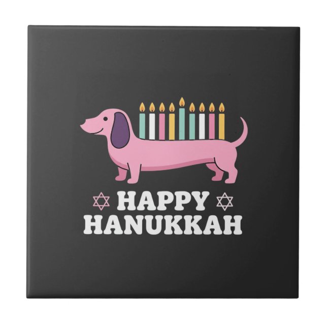 Fröhliches Chanukka Dachshund Hund Fliese (Vorderseite)