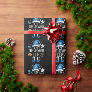 Fröhliches Chanukka-Juden-Elfen-Familien-Gruppen-W Geschenkpapier