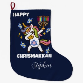 Fröhliches Chanukka, lustiger dabbing Einhorn Großer Weihnachtsstrumpf