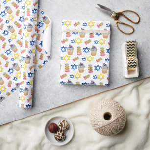 Fröhliches Chanukka-Wasserfarbmuster Geschenkpapier