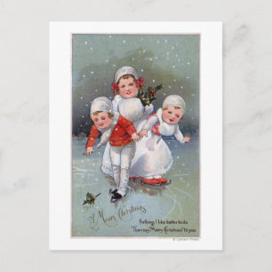 Fröhliches ChristmasLittle scherzt Eis-Skaten Feiertagspostkarte