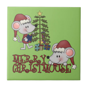 Fröhliches Christmouse mit Baum Fliese