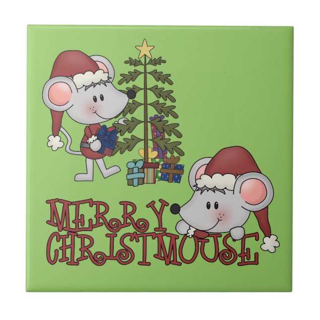 Fröhliches Christmouse mit Baum Fliese (Vorderseite)