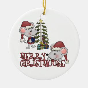 Fröhliches Christmouse mit Baum Keramik Ornament
