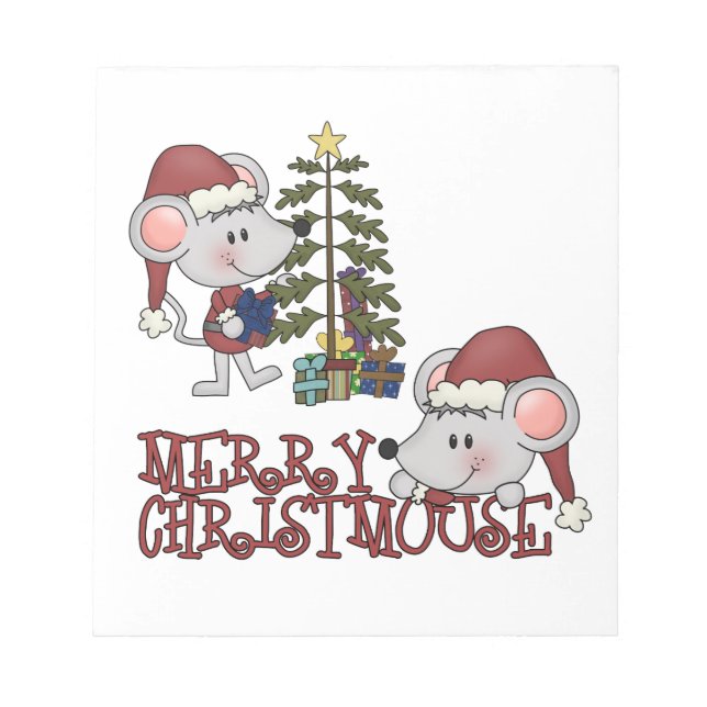 Fröhliches Christmouse mit Baum Notizblock (Vorderseite)