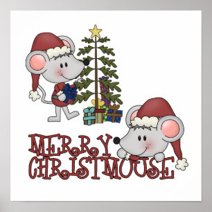 Fröhliches Christmouse mit Baum Poster