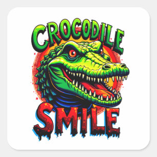 "Fröhliches Crocodile Lächeln - Spaß und Whimsical Quadratischer Aufkleber