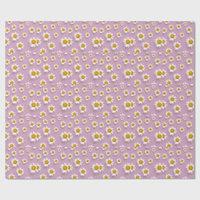 Fröhliches Daisy-Muster auf rosa Hintergrund Geschenkpapier (Flach)