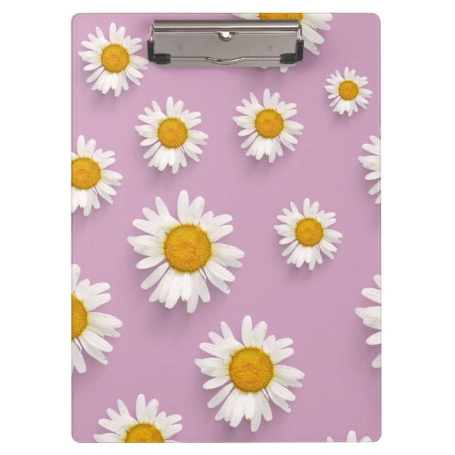 Fröhliches Daisy-Muster auf rosa Hintergrund Klemmbrett (Vorderseite)