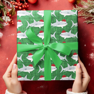 Fröhliches Design für Grünhaie-Weihnachtsmannmütze Geschenkpapier