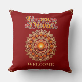 Fröhliches Diwali-Fest der Lichter Deepak Lotus Ro Kissen