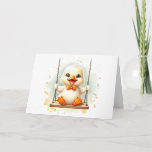Fröhliches Duckling auf einem Swing Watercolor Bla Karte